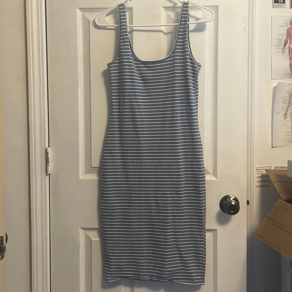 Baby blue and white striped bodycon dress